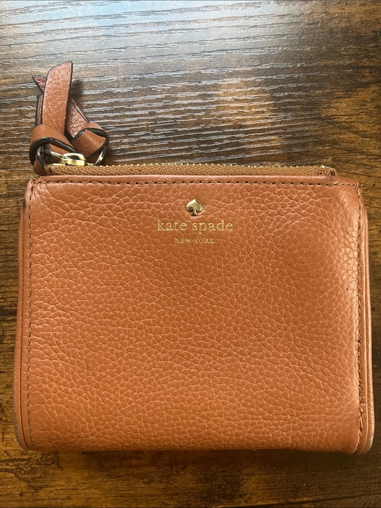 kate spade Handbags - kate spade Pebbled Leather Zip Compact Wallet - Cognac Brown